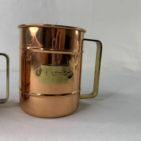 Copper & Brass Measuring Cups Set European Portugal Made 1/4 1/2 & 1 Liter Litre